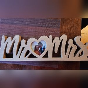Mr & Mrs. Wood Sign with Picture Holder